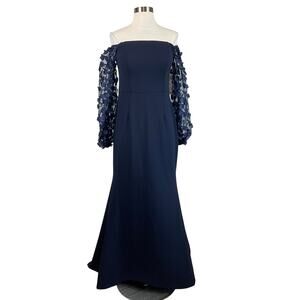 Eliza J Women's Off the Shoulder Long Sleeve Evening Gown Blue Size 6 Formal